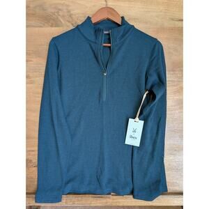 Ibex 1/4 Zip Pullover Womens Medium Kingfisher Shak The Art of Wool JK0074 NWT